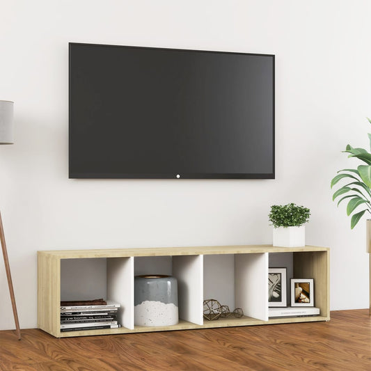 TV-taso valkoinen ja Sonoma tammi 142,5x35x36,5 cm - Sisustajankoti.fi