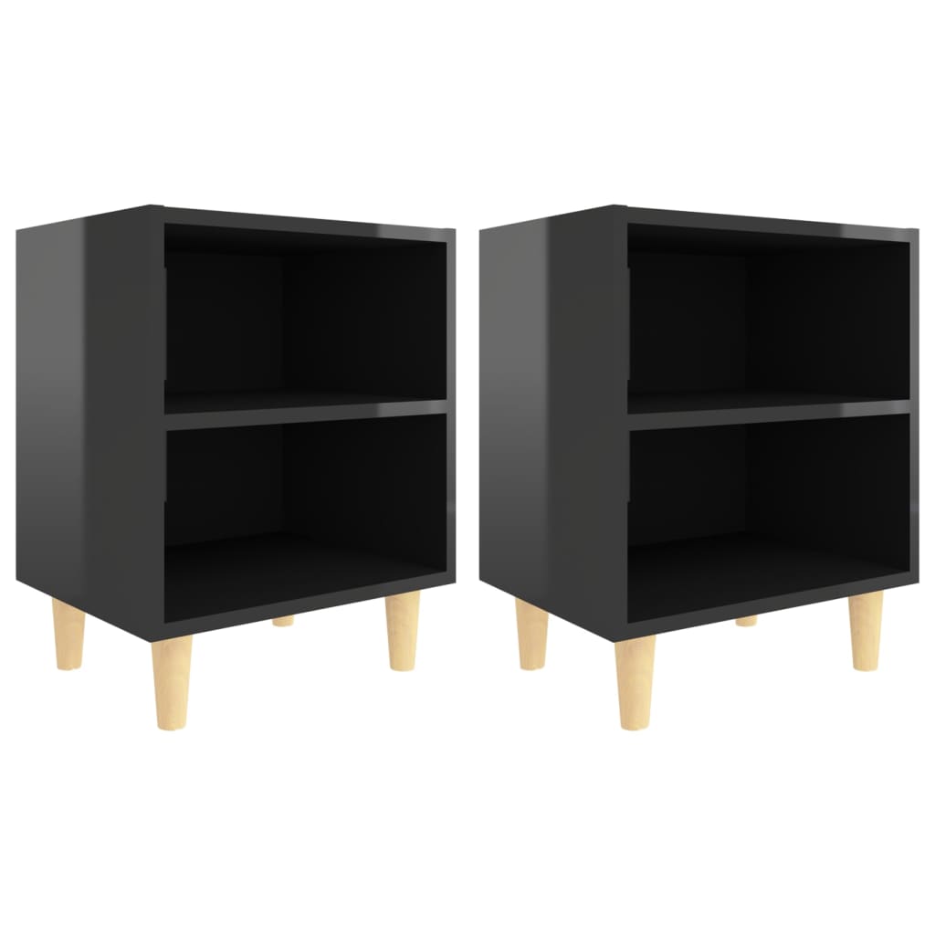 Yöpöydät täyspuujaloilla 2 kpl korkeakiilto musta 40x30x50 cm - Sisustajankoti.fi