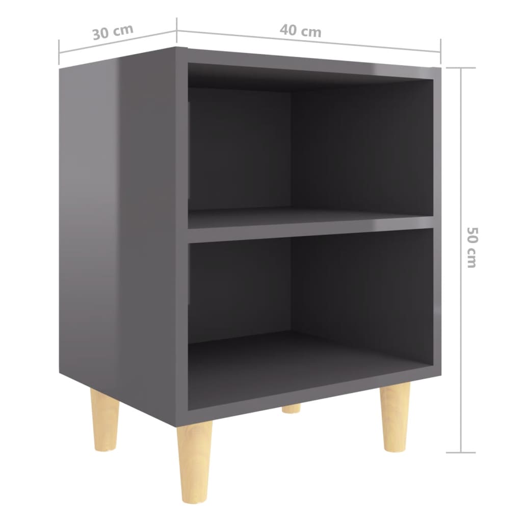 Yöpöydät täyspuujaloilla 2 kpl korkeakiilto harmaa 40x30x50 cm - Sisustajankoti.fi