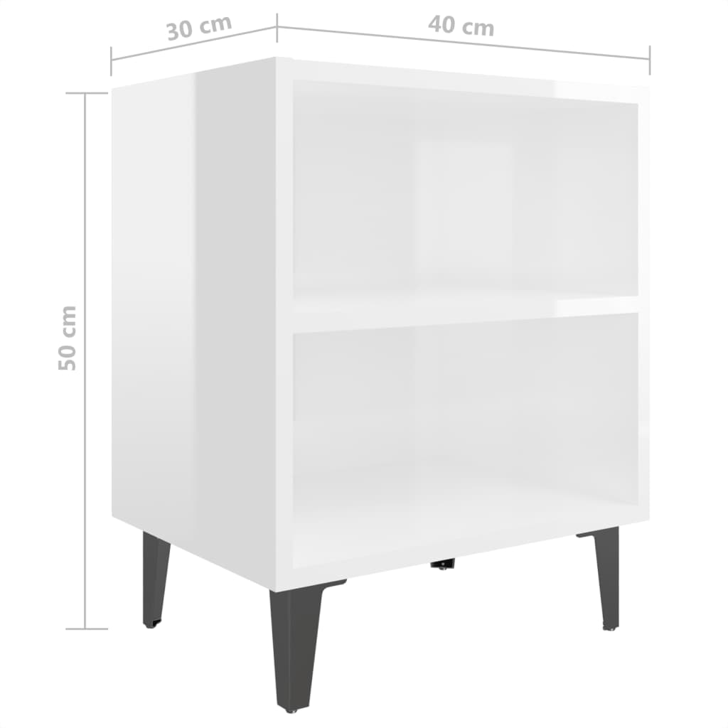 Yöpöydät metallijaloilla 2 kpl korkeakiilto valk. 40x30x50 cm - Sisustajankoti.fi