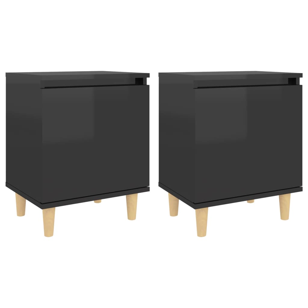 Yöpöydät täyspuujaloilla 2 kpl korkeakiilto musta 40x30x50 cm - Sisustajankoti.fi