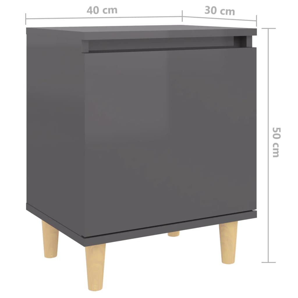 Yöpöydät täyspuujaloilla 2 kpl korkeakiilto harmaa 40x30x50 cm - Sisustajankoti.fi