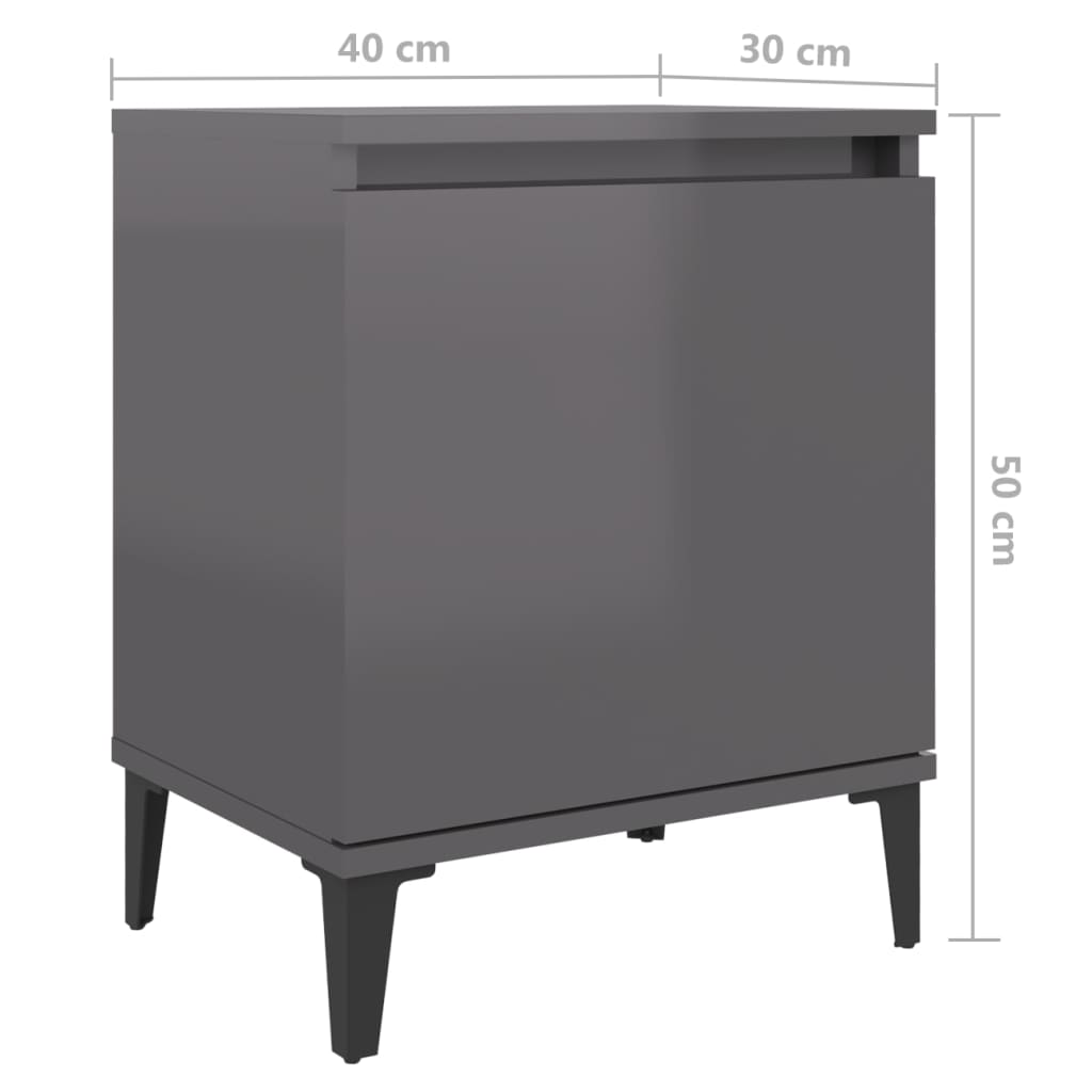 Yöpöydät metallijaloilla 2 kpl korkeakiilto harmaa 40x30x50 cm - Sisustajankoti.fi