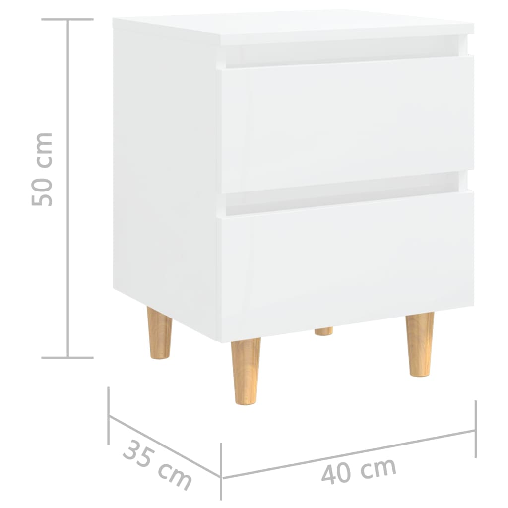 Yöpöytä täysmäntyiset jalat korkeakiilto valkoinen 40x35x50 cm - Sisustajankoti.fi