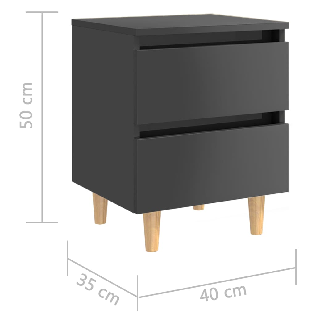Yöpöytä täysmäntyiset jalat korkeakiilto harmaa 40x35x50 cm - Sisustajankoti.fi