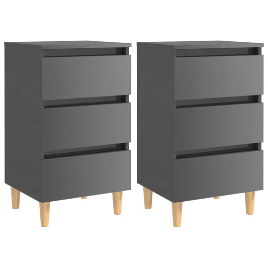 Yöpöydät puiset jalat 2 kpl korkeakiilto harmaa 40x35x69cm - Sisustajankoti.fi