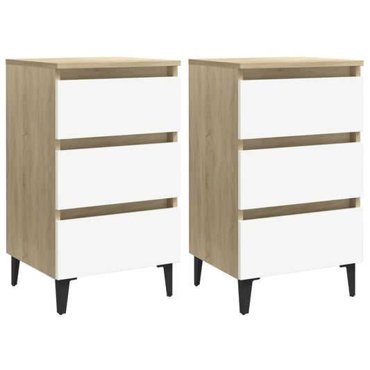 Yöpöydät metallijaloilla 2 kpl valk./Sonoma-tammi 40x35x69 cm - Sisustajankoti.fi