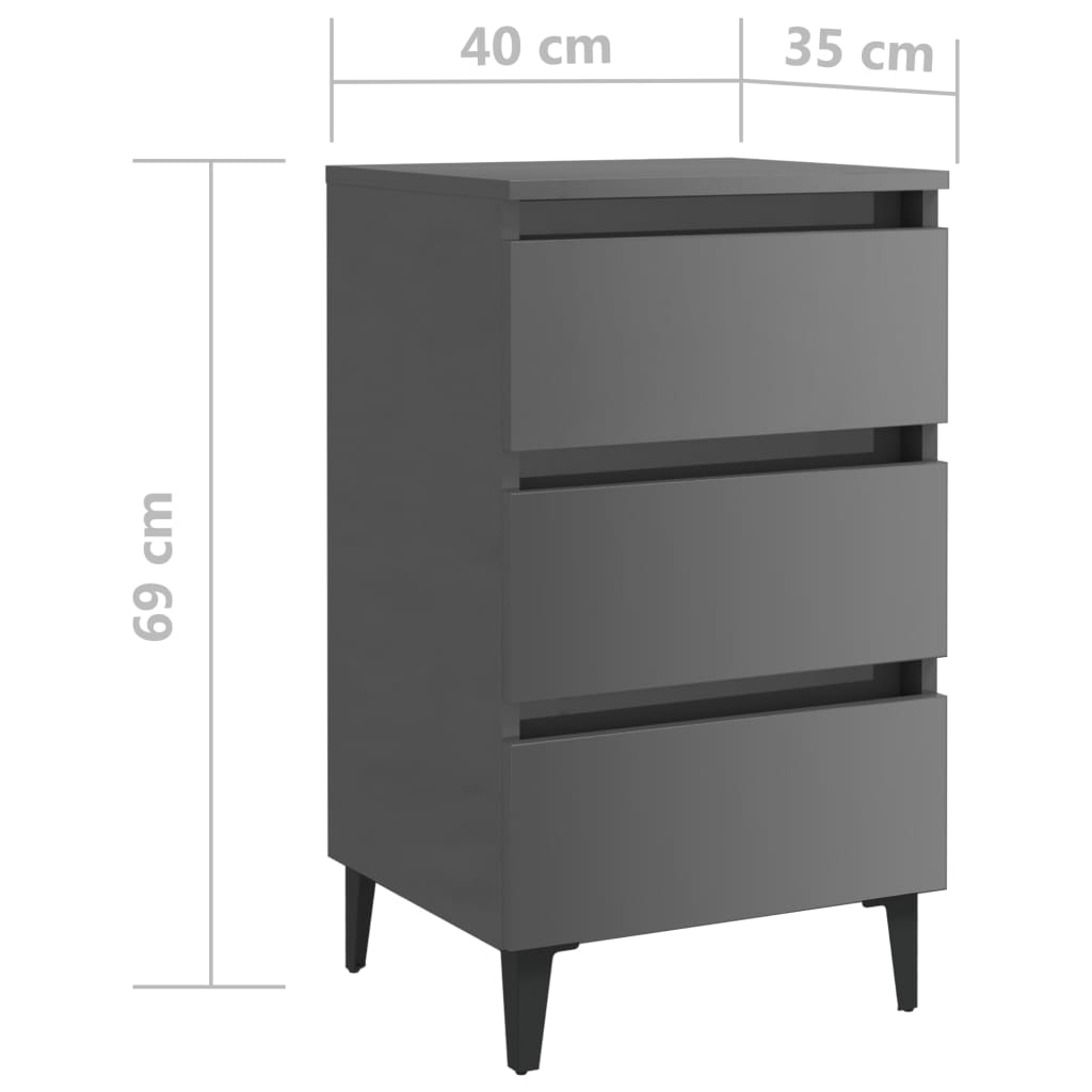 Yöpöydät metallijaloilla 2 kpl korkeakiilto harmaa 40x35x69 cm - Sisustajankoti.fi