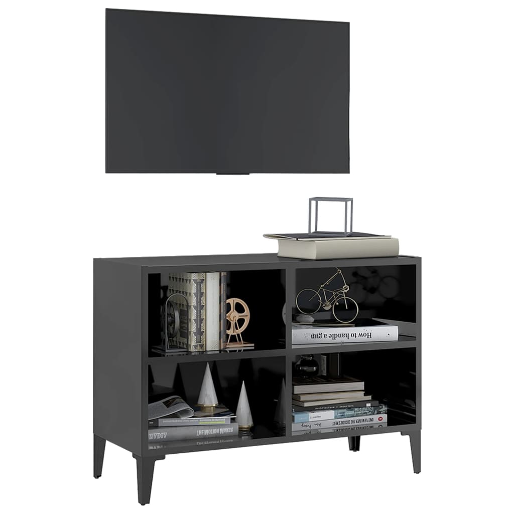 TV-taso metallijaloilla korkeakiilto harmaa 69,5x30x50 cm - Sisustajankoti.fi