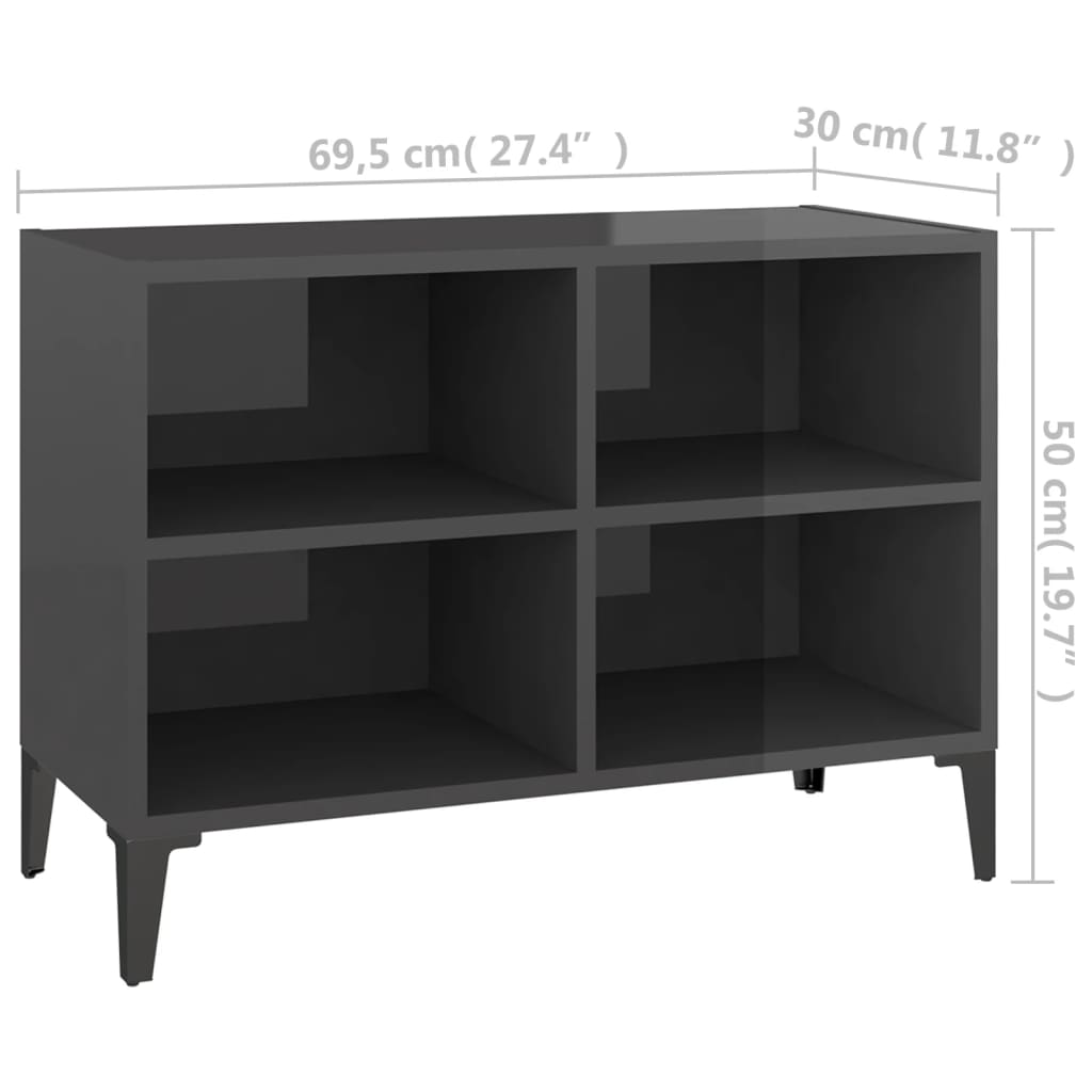 TV-taso metallijaloilla korkeakiilto harmaa 69,5x30x50 cm - Sisustajankoti.fi