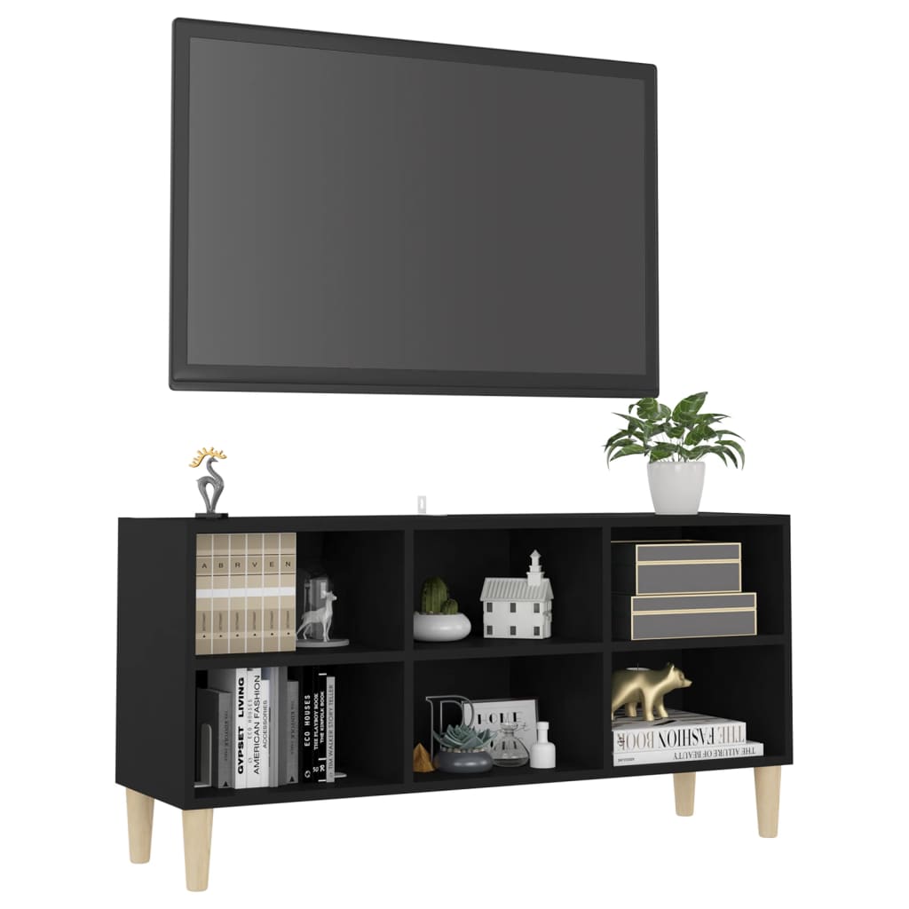 TV-taso täyspuiset jalat musta 103,5x30x50 cm - Sisustajankoti.fi