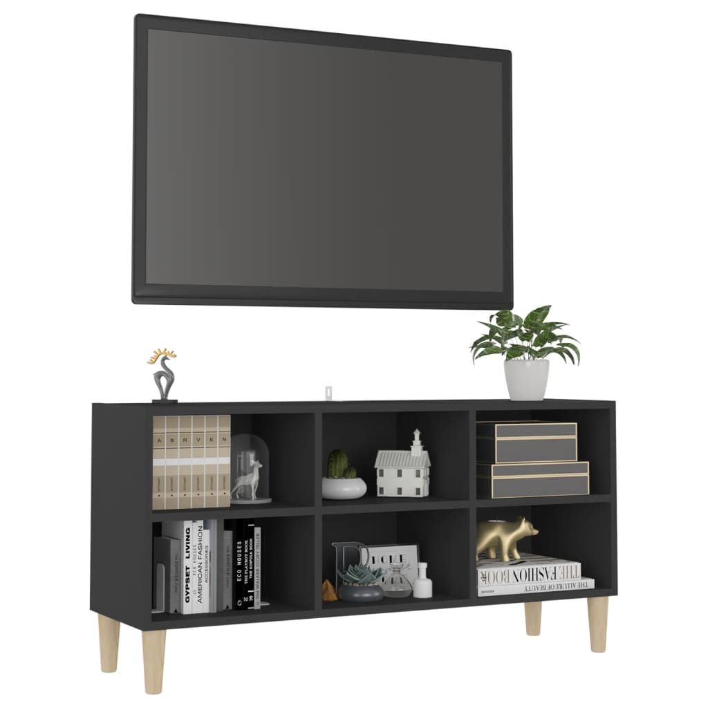 TV-taso täyspuiset jalat harmaa 103,5x30x50 cm - Sisustajankoti.fi