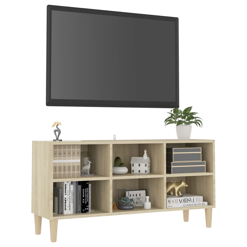 TV-taso täyspuiset jalat Sonoma-tammi 103,5x30x50 cm - Sisustajankoti.fi