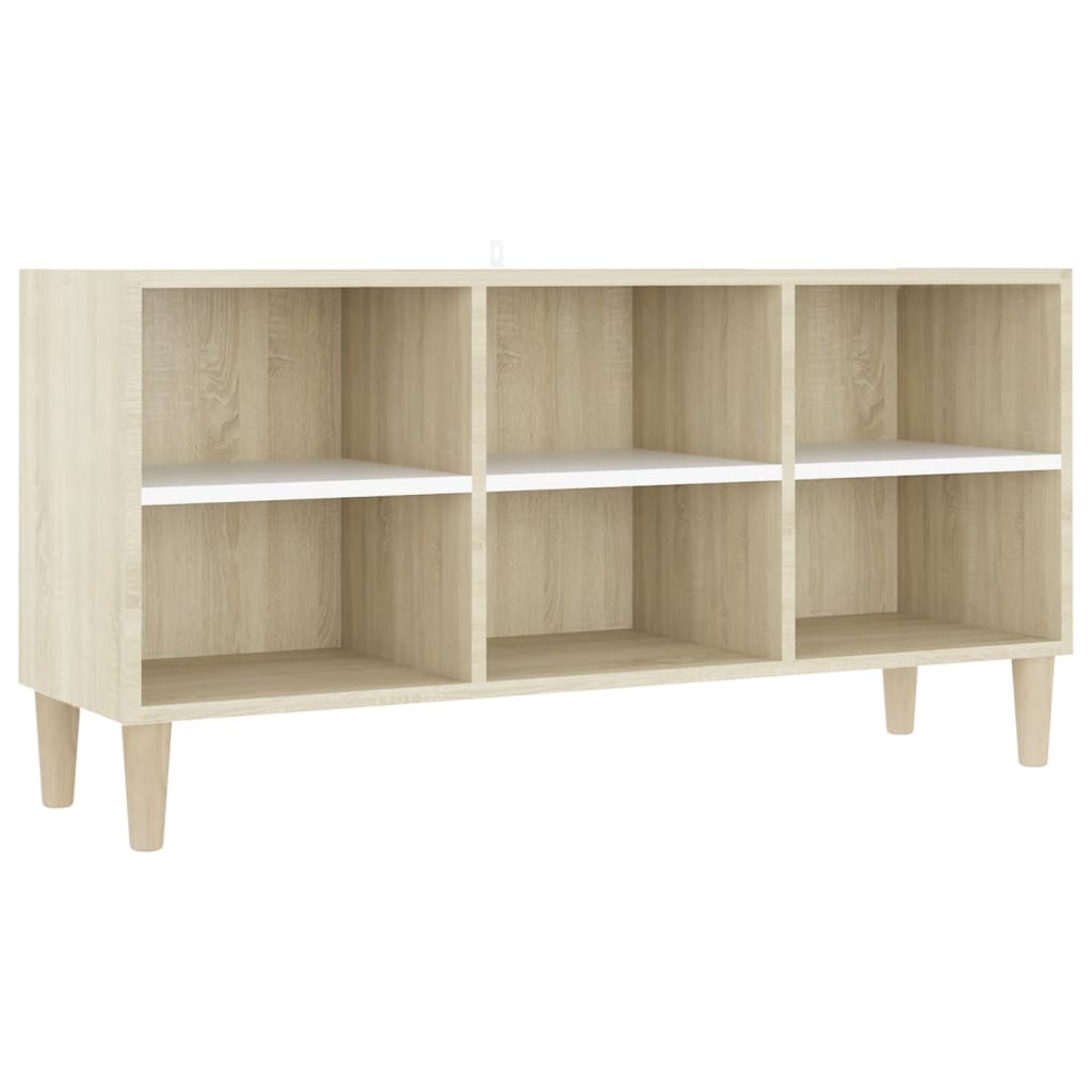 TV-taso täyspuiset jalat valkoinen/Sonoma-tammi 103,5x30x50 cm - Sisustajankoti.fi