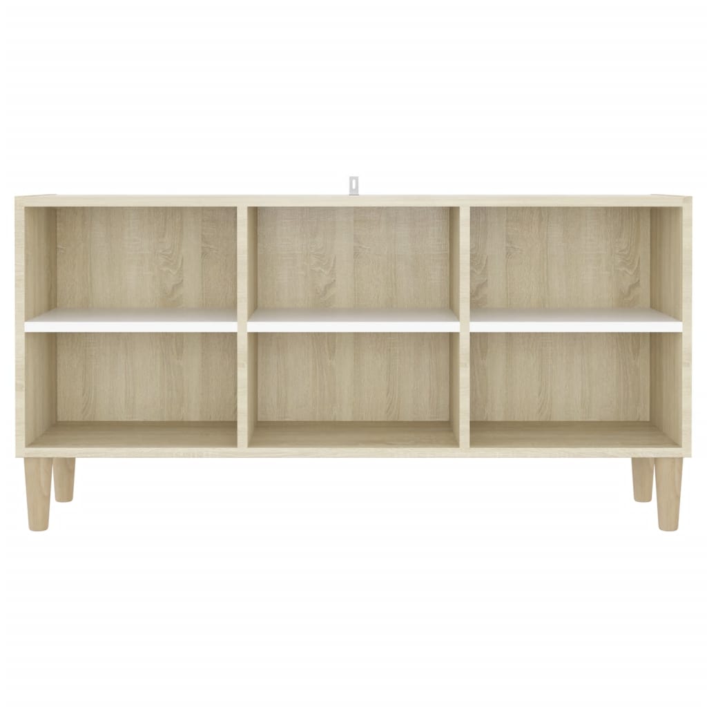 TV-taso täyspuiset jalat valkoinen/Sonoma-tammi 103,5x30x50 cm - Sisustajankoti.fi