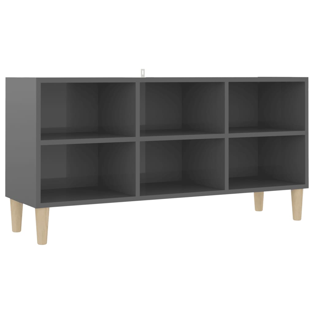 TV-taso täyspuiset jalat korkeakiilto harmaa 103,5x30x50 cm - Sisustajankoti.fi