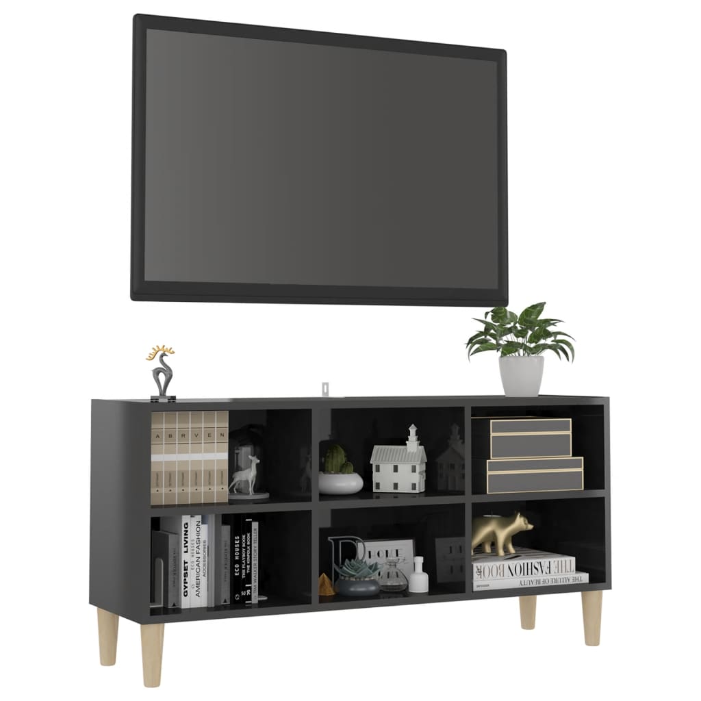 TV-taso täyspuiset jalat korkeakiilto harmaa 103,5x30x50 cm - Sisustajankoti.fi