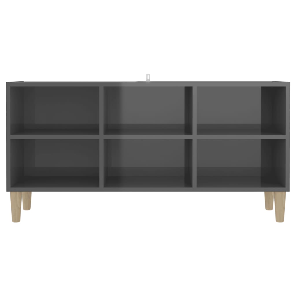 TV-taso täyspuiset jalat korkeakiilto harmaa 103,5x30x50 cm - Sisustajankoti.fi