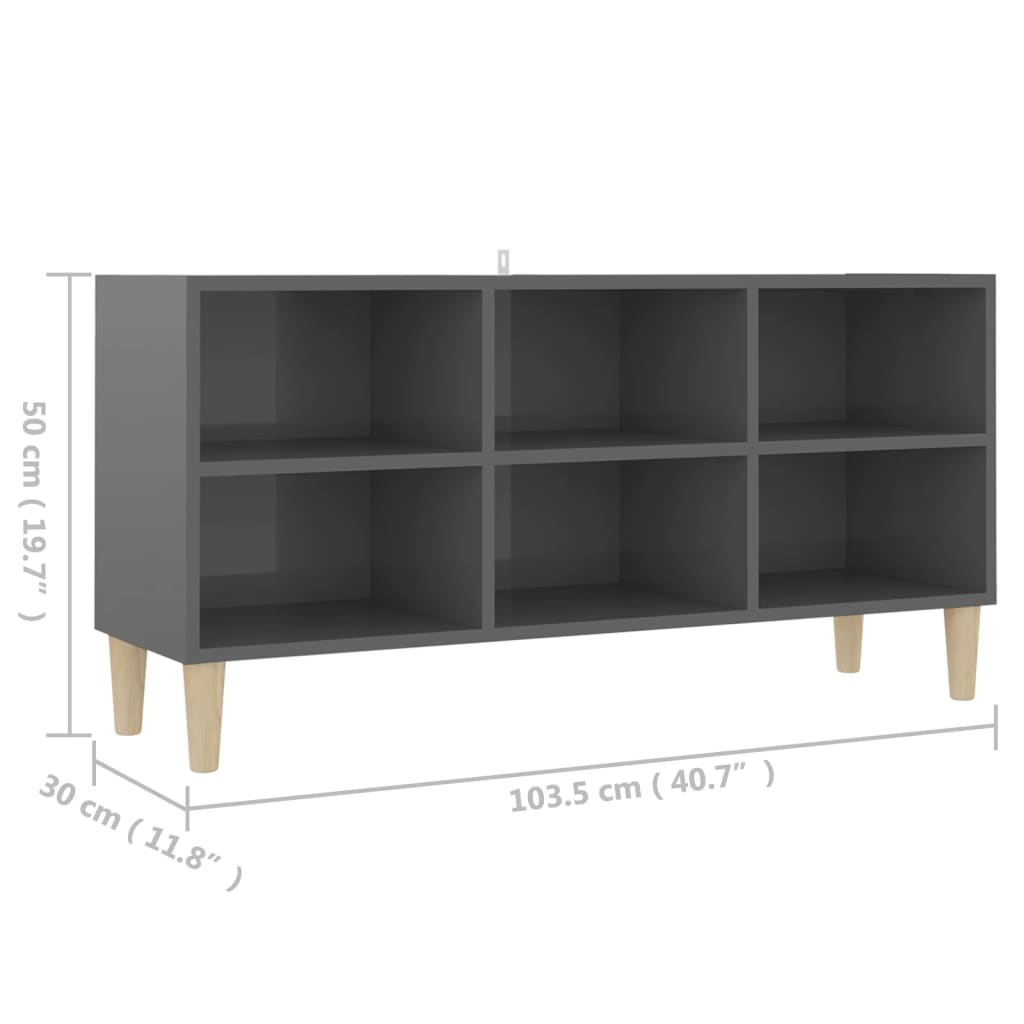 TV-taso täyspuiset jalat korkeakiilto harmaa 103,5x30x50 cm - Sisustajankoti.fi