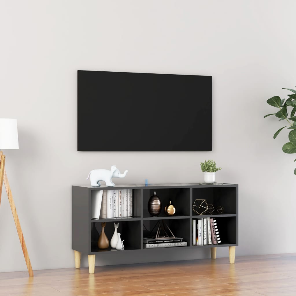 TV-taso täyspuiset jalat korkeakiilto harmaa 103,5x30x50 cm - Sisustajankoti.fi