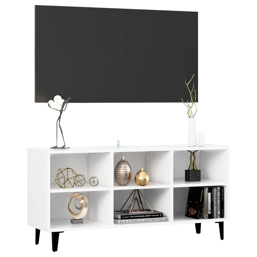 TV-taso metallijaloilla valkoinen 103,5x30x50 cm - Sisustajankoti.fi
