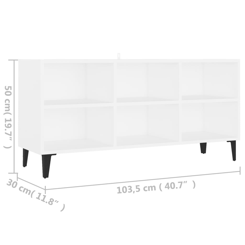 TV-taso metallijaloilla valkoinen 103,5x30x50 cm - Sisustajankoti.fi