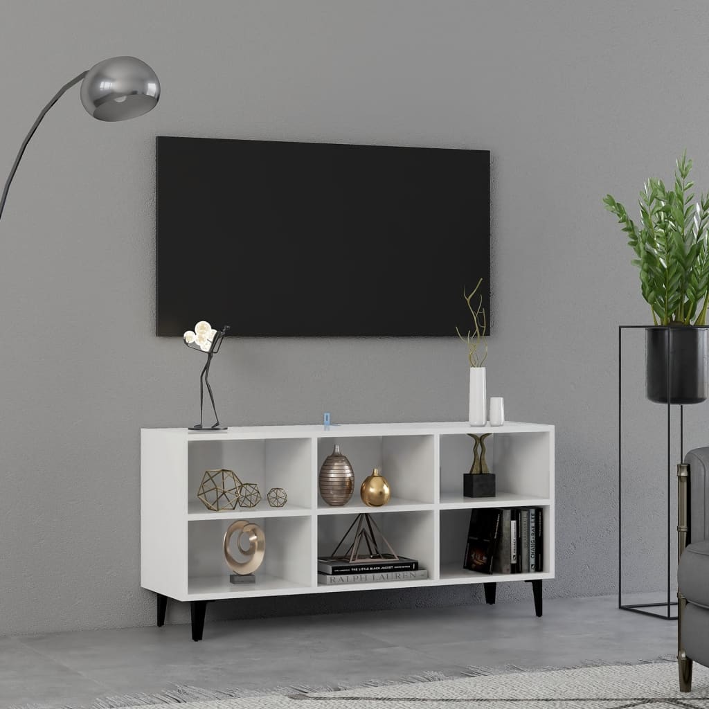 TV-taso metallijaloilla korkeakiilto valkoinen 103,5x30x50 cm - Sisustajankoti.fi
