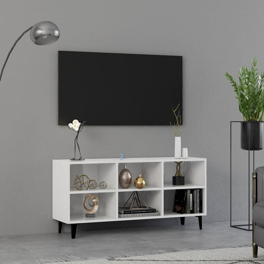 TV-taso metallijaloilla korkeakiilto valkoinen 103,5x30x50 cm - Sisustajankoti.fi