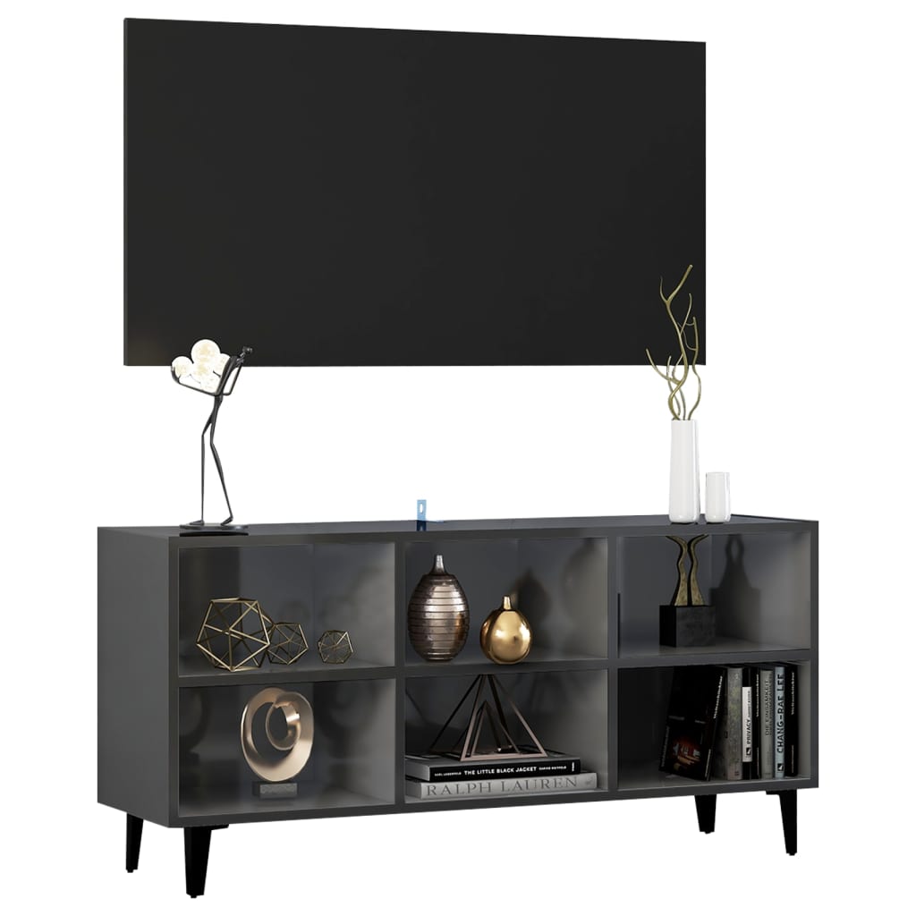 TV-taso metallijaloilla korkeakiilto harmaa 103,5x30x50 cm - Sisustajankoti.fi