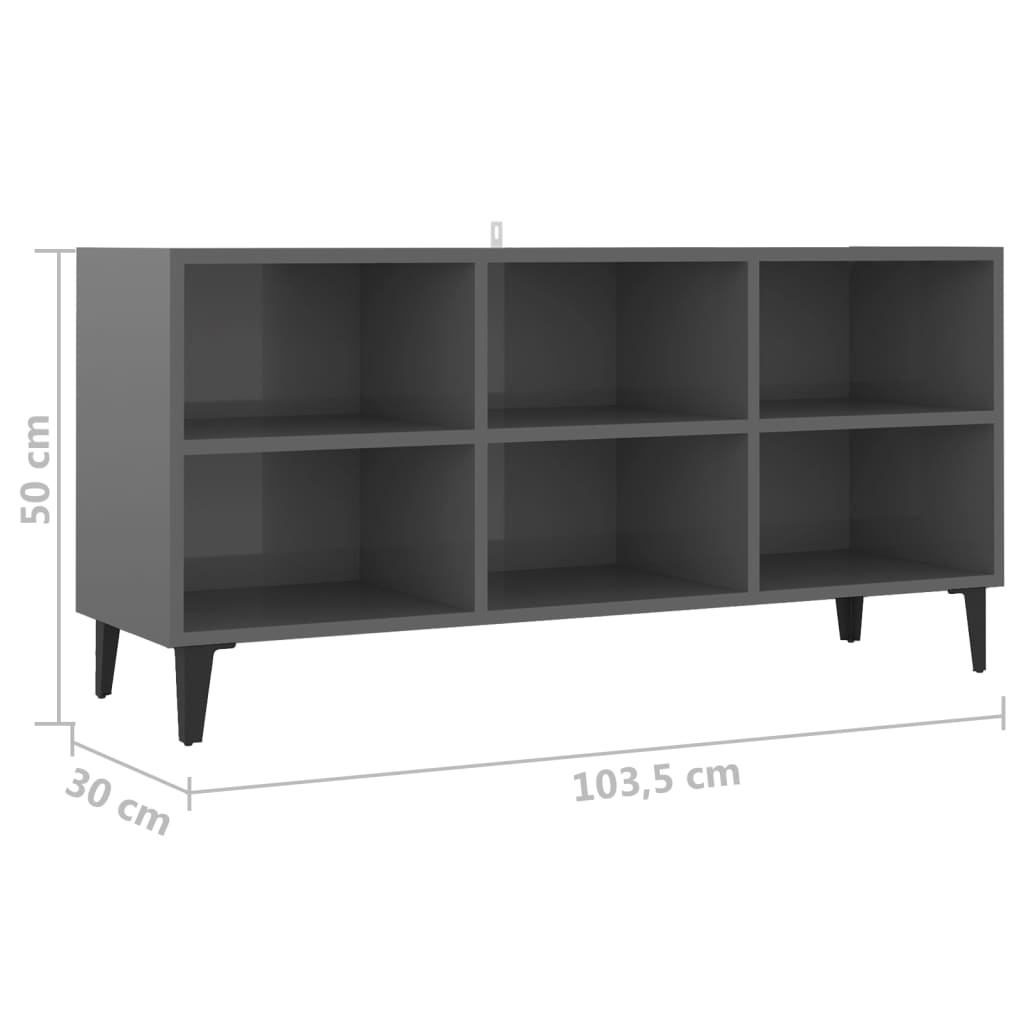 TV-taso metallijaloilla korkeakiilto harmaa 103,5x30x50 cm - Sisustajankoti.fi