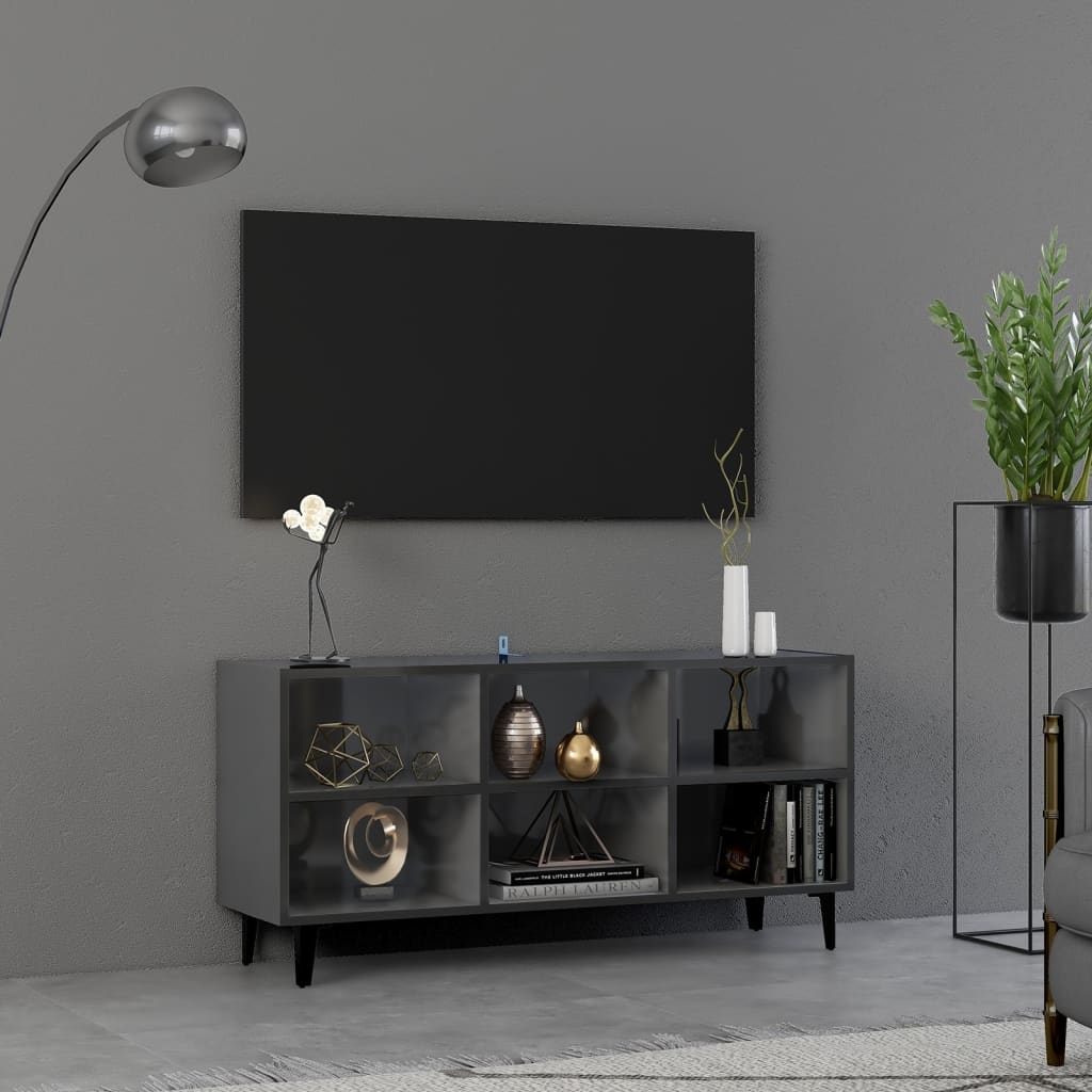 TV-taso metallijaloilla korkeakiilto harmaa 103,5x30x50 cm - Sisustajankoti.fi