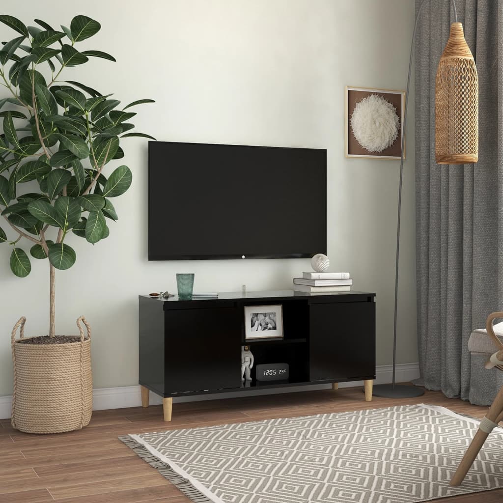 TV-taso täyspuiset jalat musta 103,5x35x50 cm - Sisustajankoti.fi