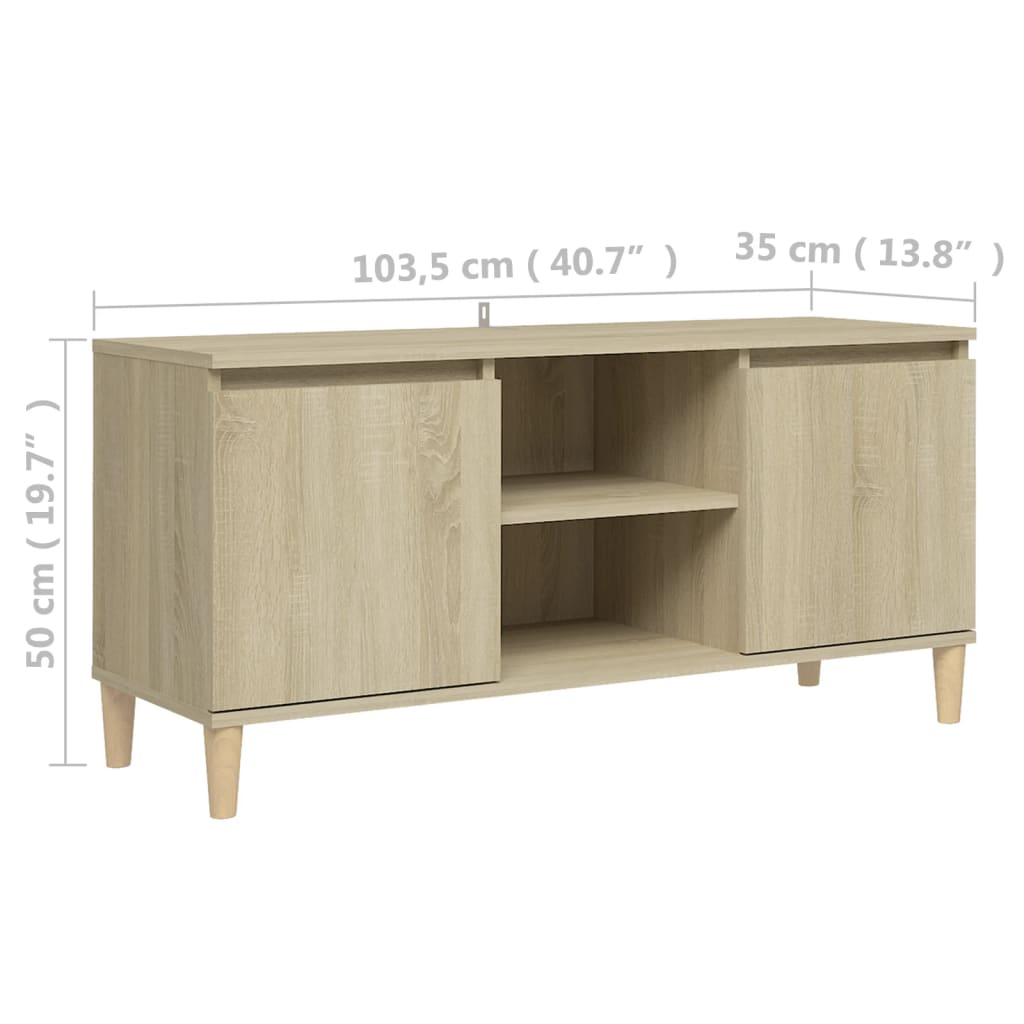 TV-taso täyspuiset jalat Sonoma-tammi 103,5x35x50 cm - Sisustajankoti.fi