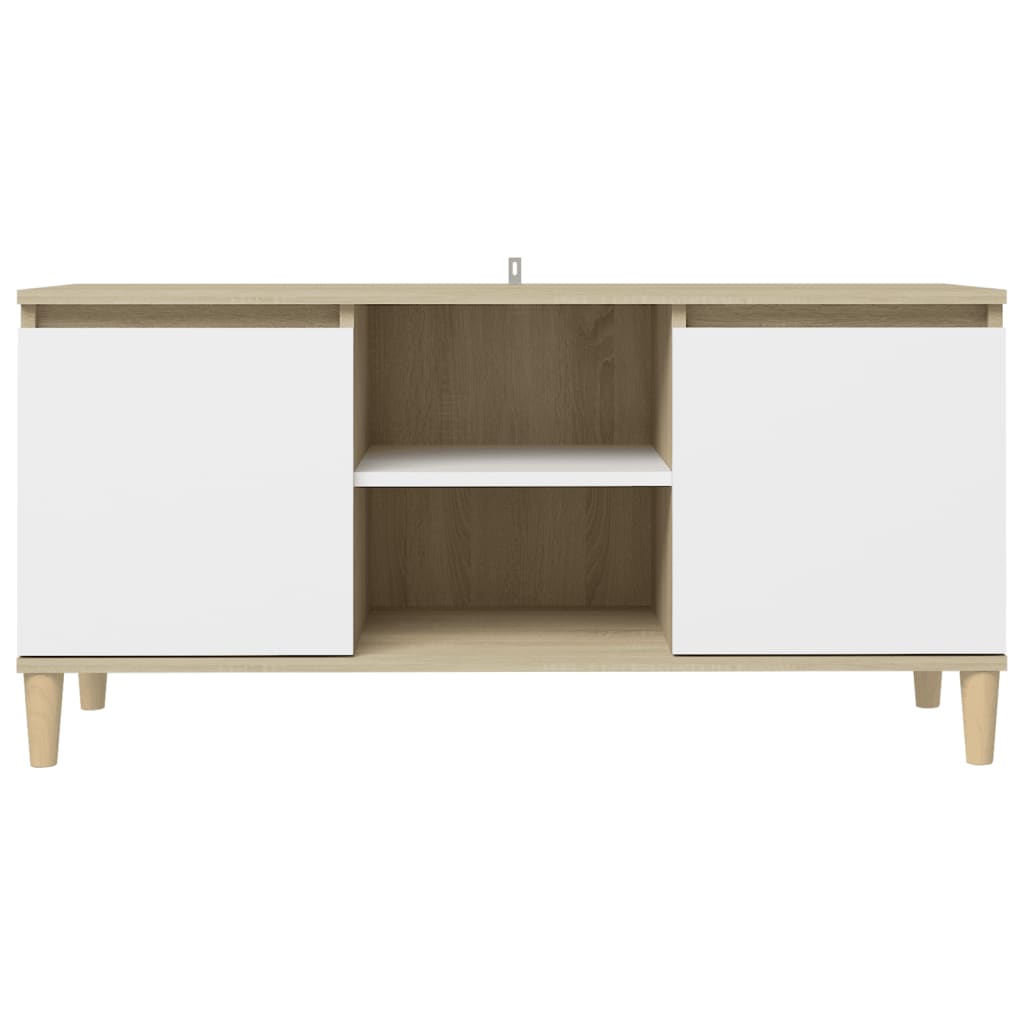 TV-taso täyspuiset jalat valkoinen/Sonoma-tammi 103,5x35x50 cm - Sisustajankoti.fi
