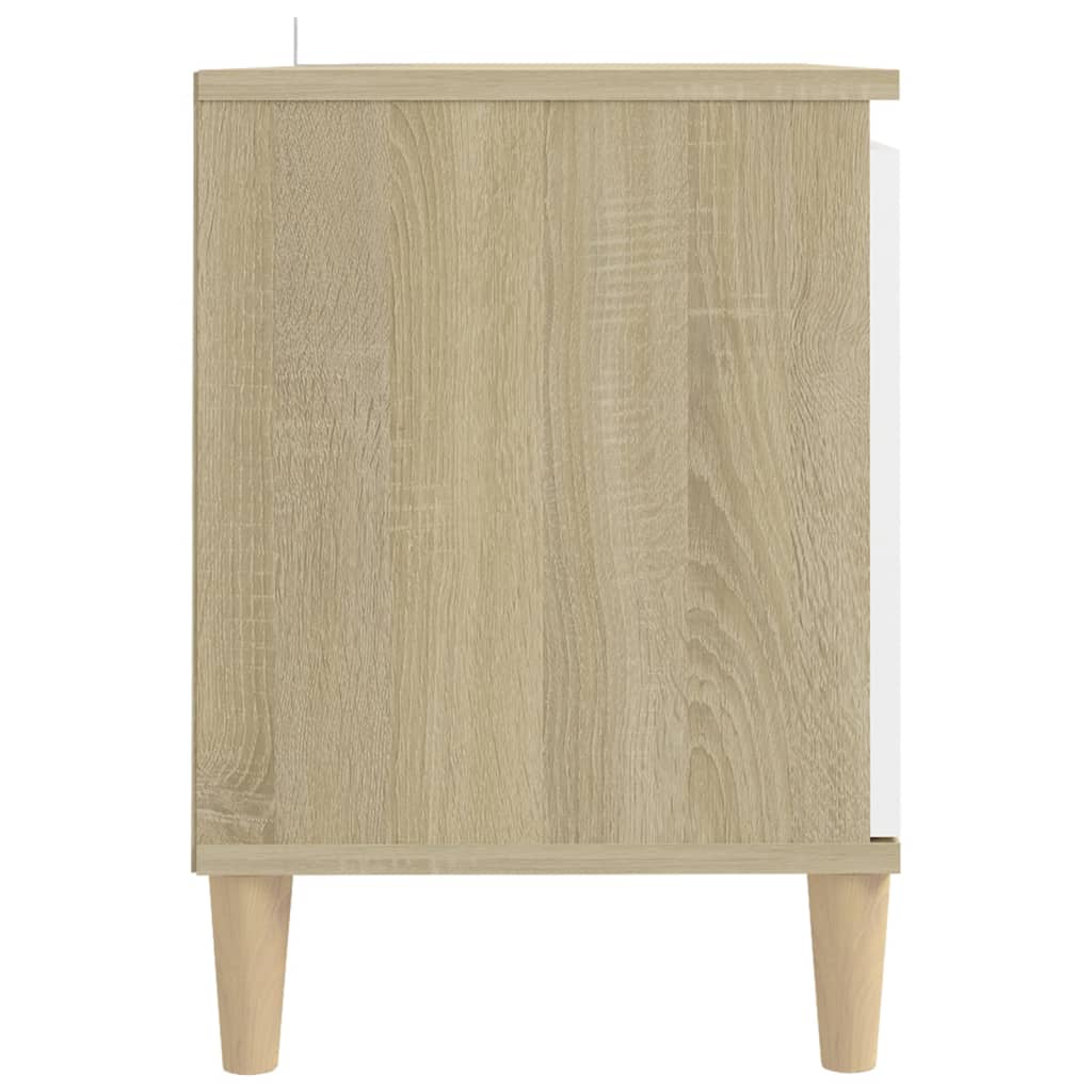 TV-taso täyspuiset jalat valkoinen/Sonoma-tammi 103,5x35x50 cm - Sisustajankoti.fi