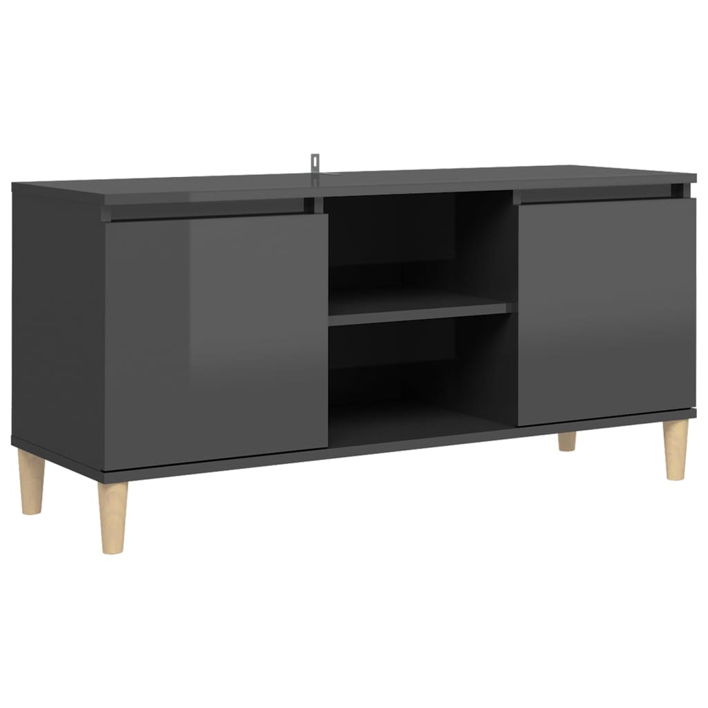 TV-taso täyspuiset jalat korkeakiilto harmaa 103,5x35x50 cm - Sisustajankoti.fi