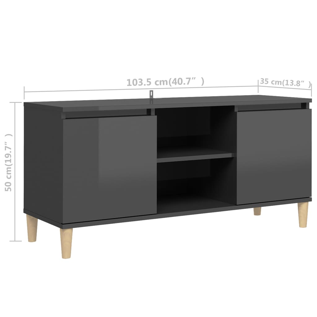 TV-taso täyspuiset jalat korkeakiilto harmaa 103,5x35x50 cm - Sisustajankoti.fi