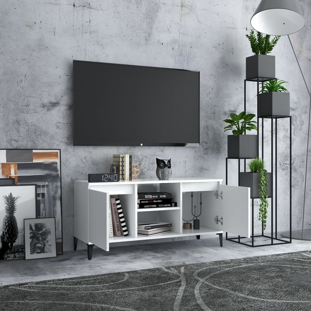 TV-taso metallijaloilla valkoinen 103,5x35x50 cm - Sisustajankoti.fi