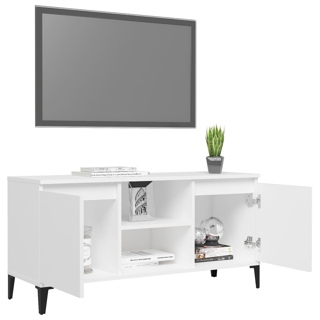 TV-taso metallijaloilla valkoinen 103,5x35x50 cm - Sisustajankoti.fi