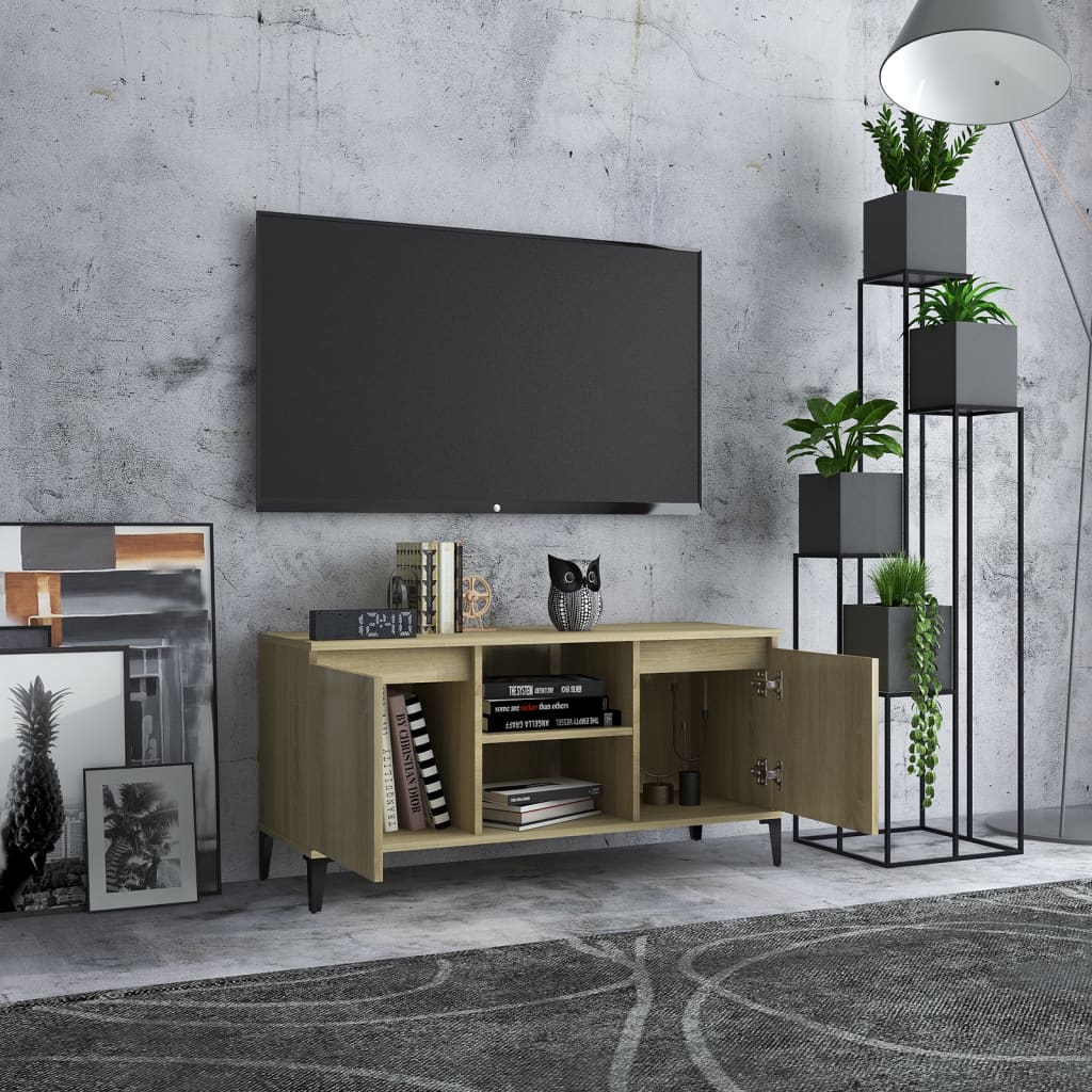 TV-taso metallijaloilla Sonoma-tammi 103,5x35x50 cm - Sisustajankoti.fi