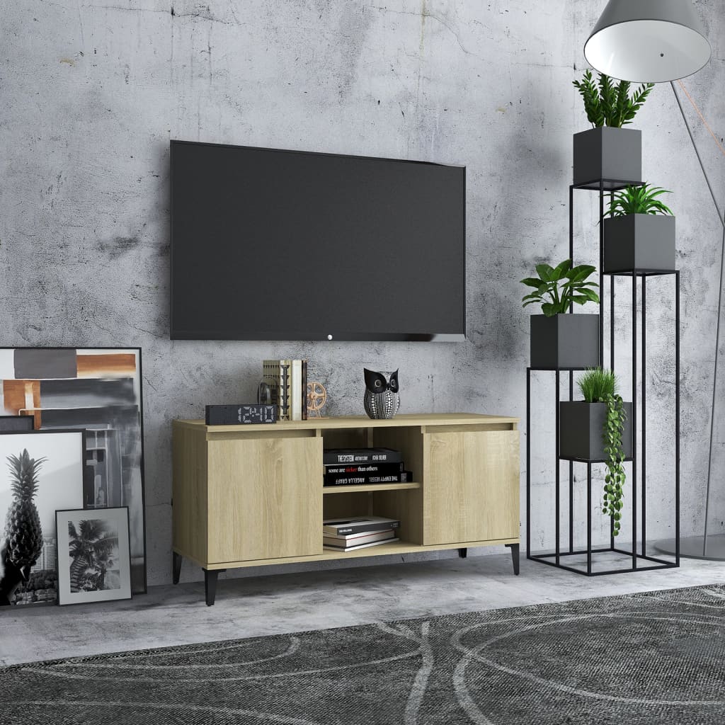 TV-taso metallijaloilla Sonoma-tammi 103,5x35x50 cm - Sisustajankoti.fi