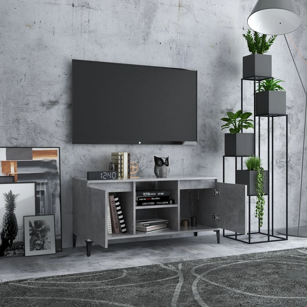 TV-taso metallijaloilla betoninharmaa 103,5x35x50 cm - Sisustajankoti.fi