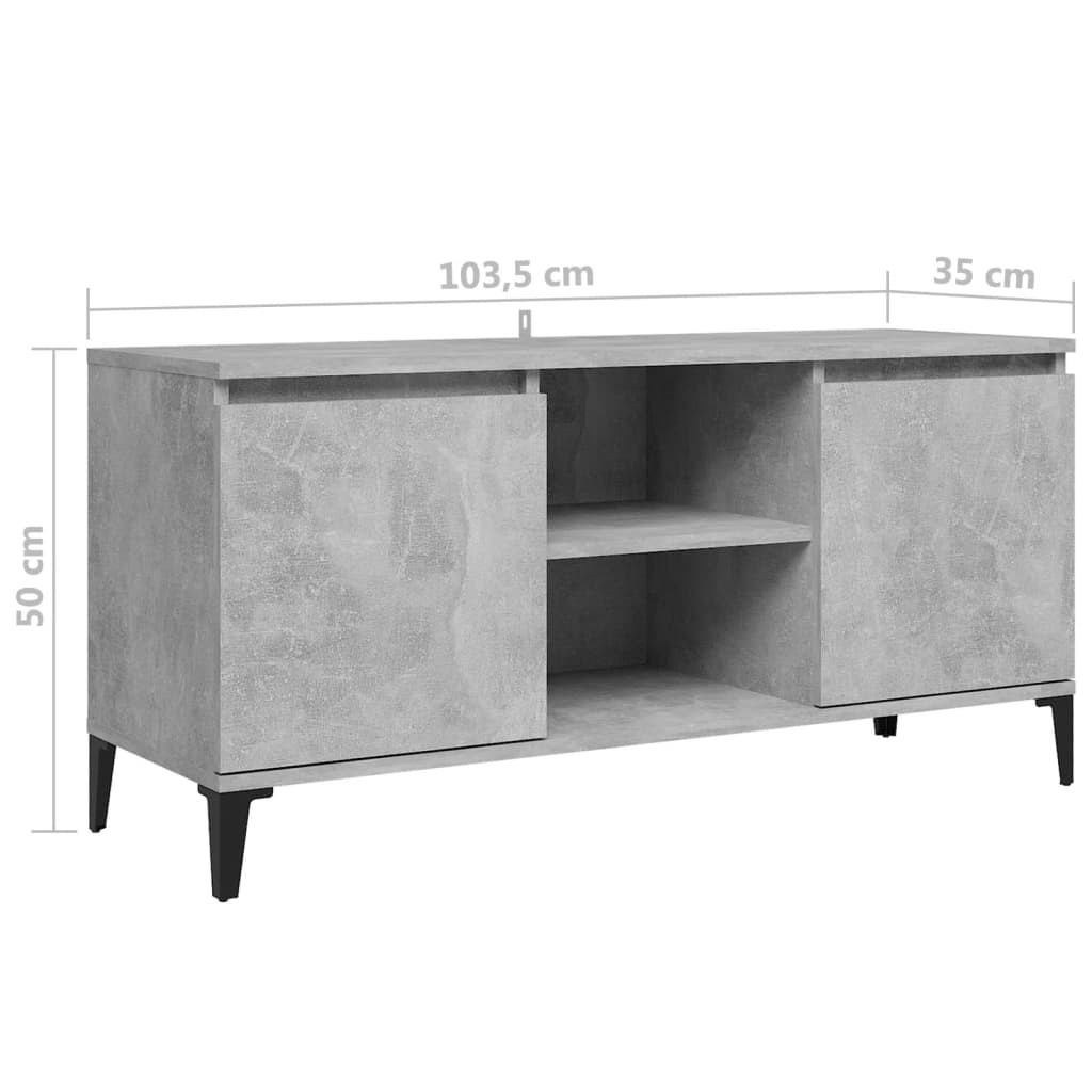 TV-taso metallijaloilla betoninharmaa 103,5x35x50 cm - Sisustajankoti.fi