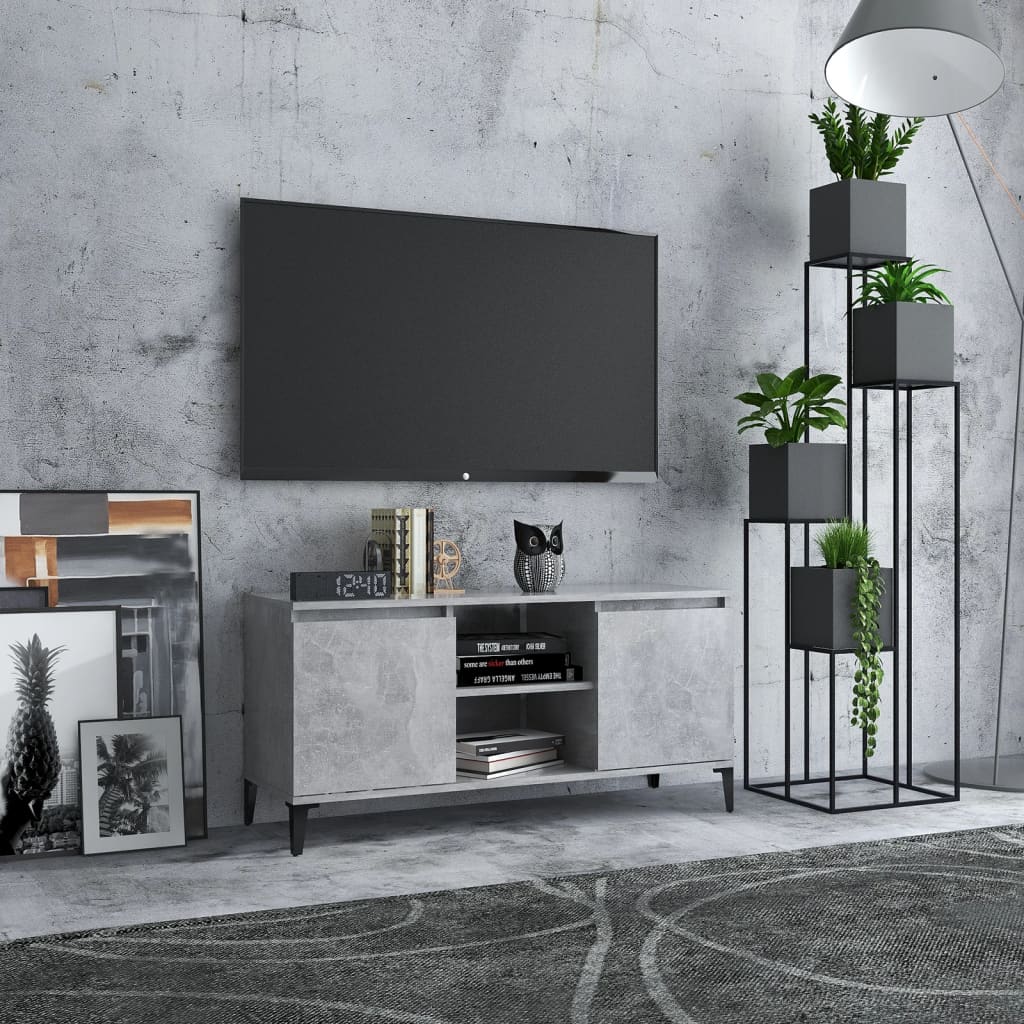 TV-taso metallijaloilla betoninharmaa 103,5x35x50 cm - Sisustajankoti.fi
