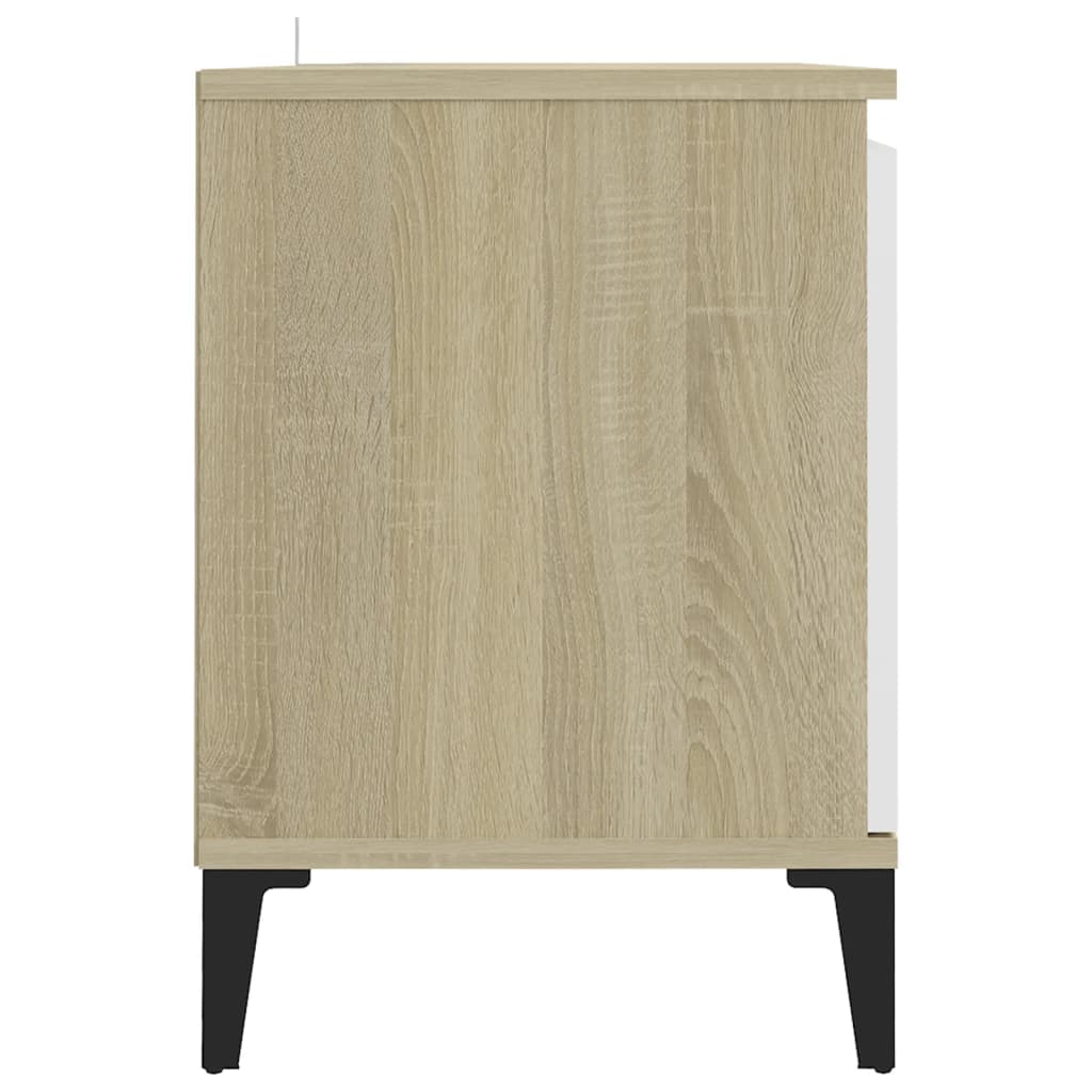 TV-taso metallijaloilla valkoinen/Sonoma-tammi 103,5x35x50 cm - Sisustajankoti.fi