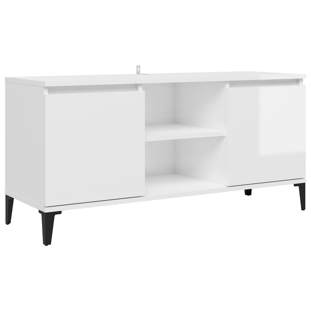TV-taso metallijaloilla korkeakiilto valkoinen 103,5x35x50 cm - Sisustajankoti.fi