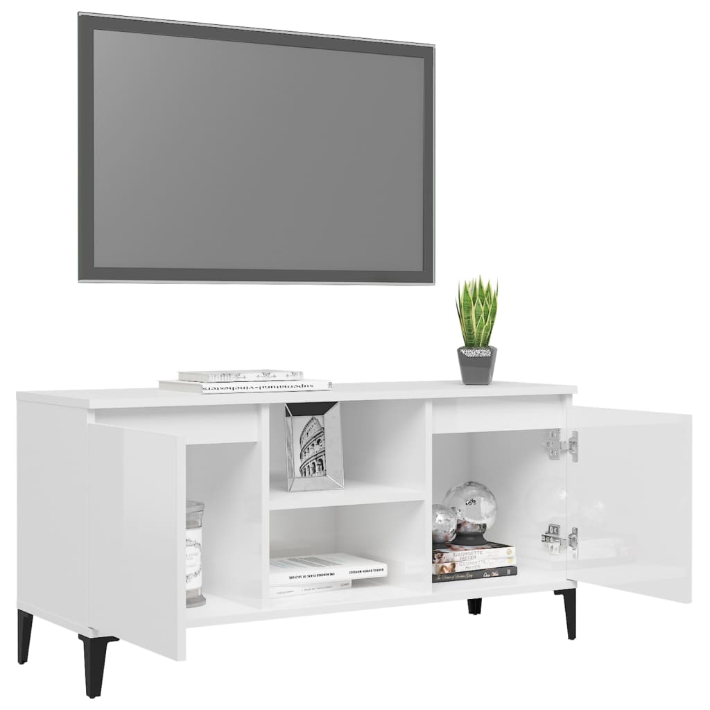 TV-taso metallijaloilla korkeakiilto valkoinen 103,5x35x50 cm - Sisustajankoti.fi