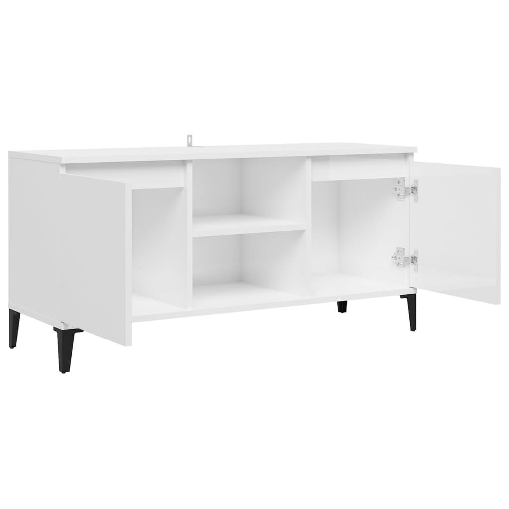 TV-taso metallijaloilla korkeakiilto valkoinen 103,5x35x50 cm - Sisustajankoti.fi