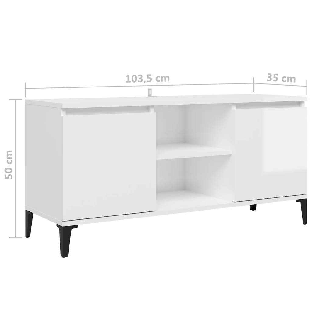 TV-taso metallijaloilla korkeakiilto valkoinen 103,5x35x50 cm - Sisustajankoti.fi