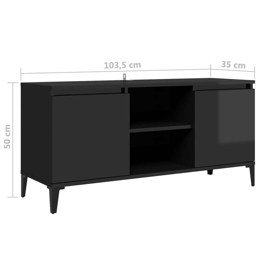 TV-taso metallijaloilla korkeakiilto musta 103,5x35x50 cm - Sisustajankoti.fi